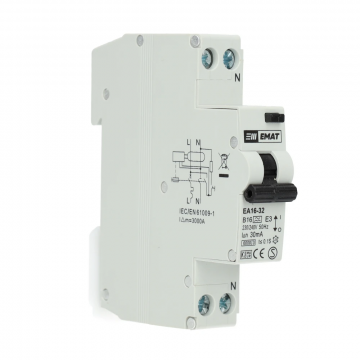 EMAT differentieelautomaat 1-polig+nul 16A B-curve 30mA (85006004)