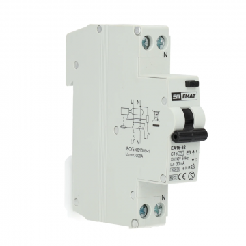 EMAT differentieelautomaat 1-polig+nul 16A C-curve 30mA (85006005)