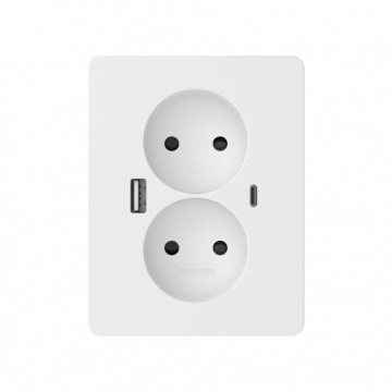 EMhub dubbel stopcontact opbouw zonder penaarde met 1x USB-A en 1x USB-C - wit glanzend (4088124)