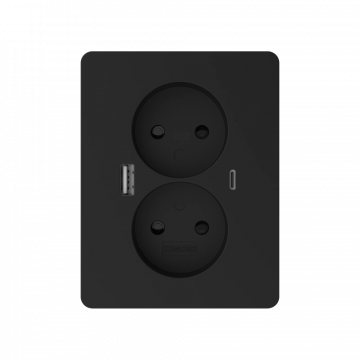 EMhub dubbel stopcontact opbouw zonder penaarde met 1x USB-A en 1x USB-C - mat zwart (4088125)